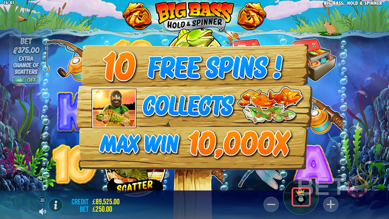 Vinn 10 000 gånger din insats i Big Bass Bonanza Hold and Spinner Video Slot!