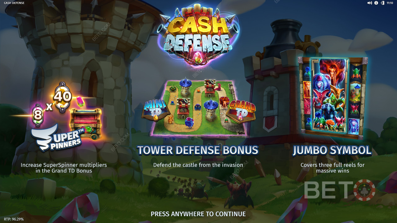 Vinn 20 000 gånger din insats i Cash Defense Slot Machine!