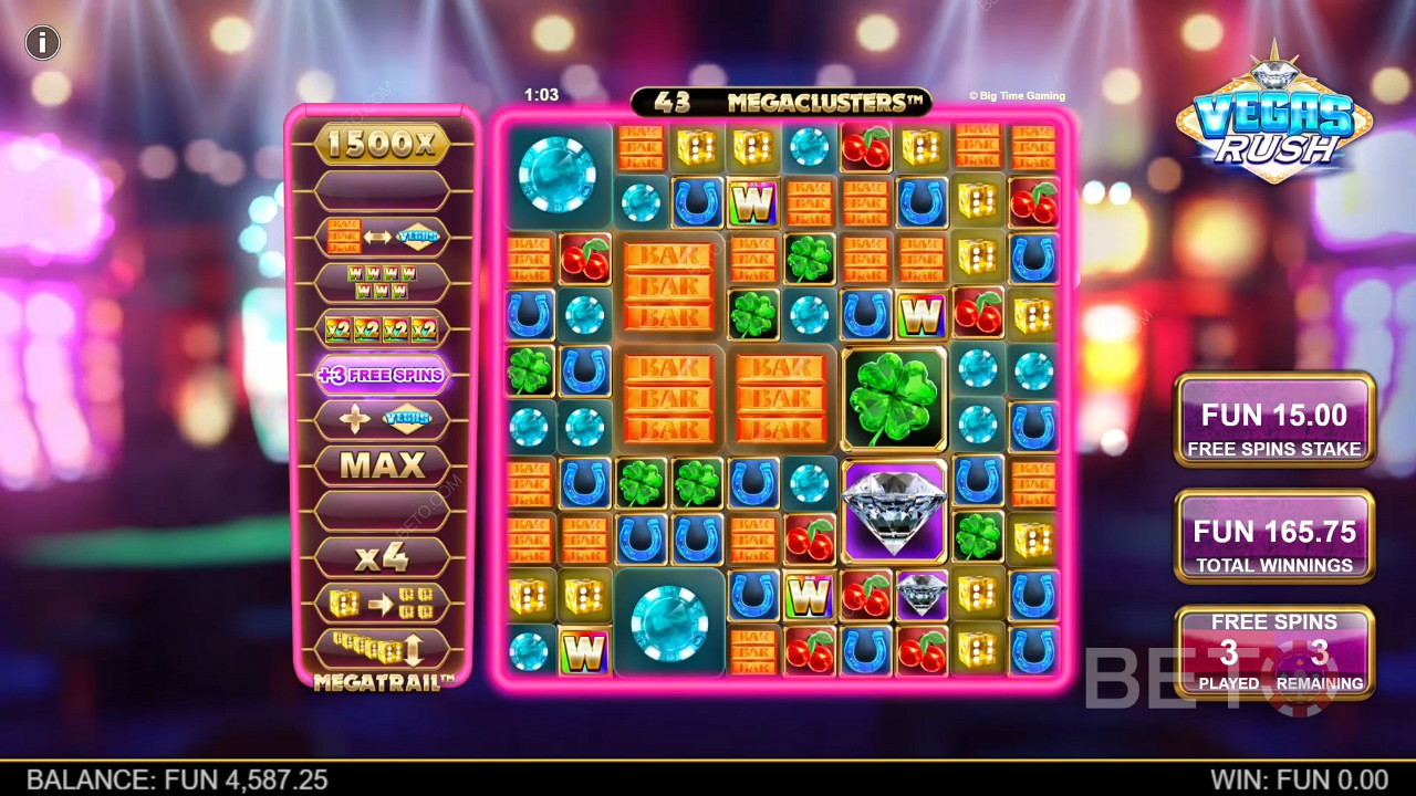 Free Spins erbjuder en förbättrad Megatrail i spelautomaten Vegas Rush