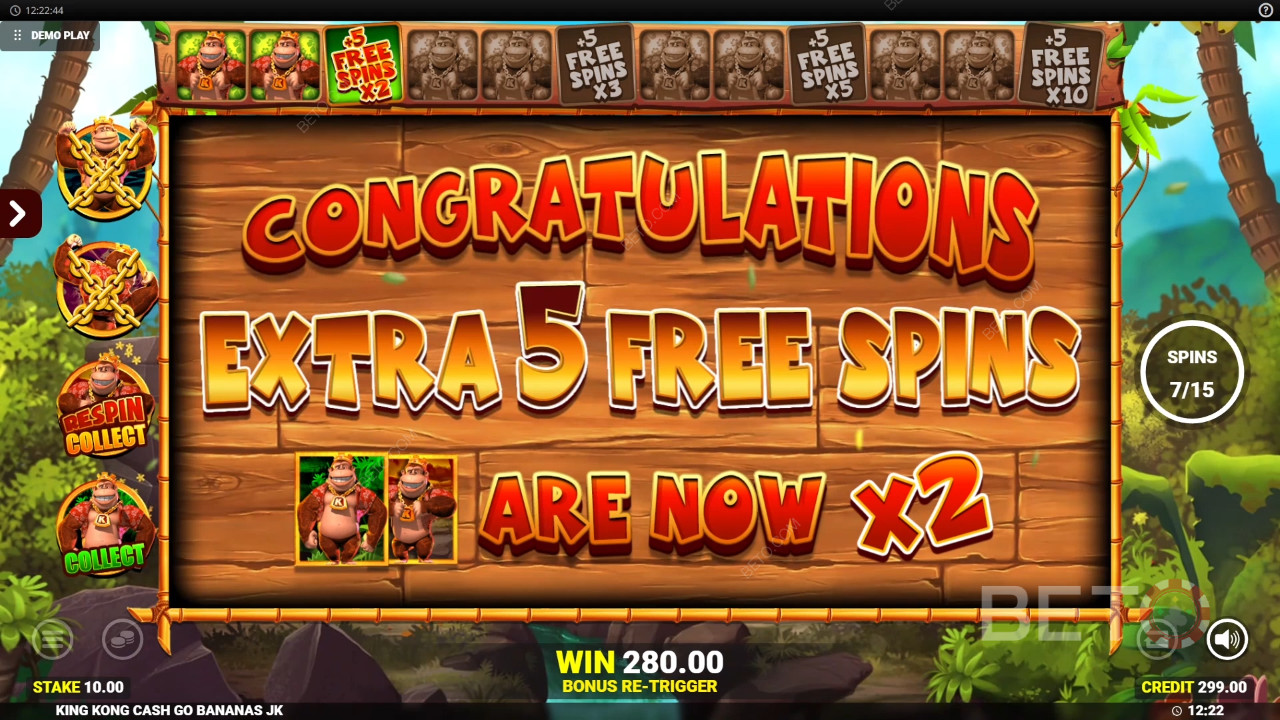 Vinn 50 000 gånger din insats i spelautomaten King Kong Cash Go Bananas!