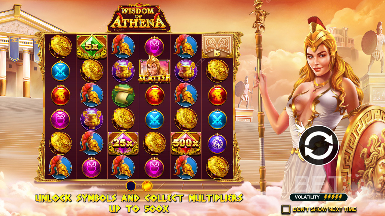 Massiva multiplikatorer kan ses i Wisdom of Athena online slot