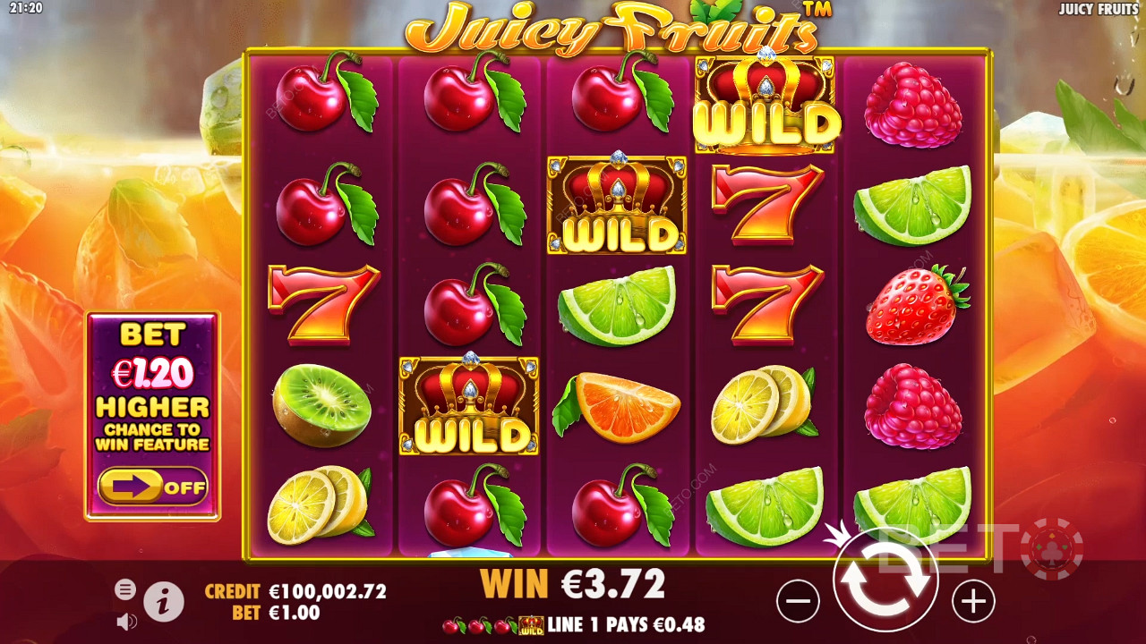 Wild-symbolen spelar den viktigaste rollen i spelautomaten Juicy Fruits