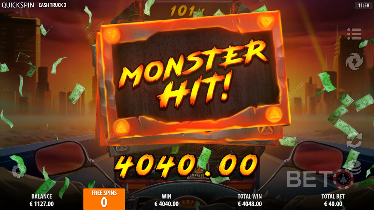 Vinn 35 000 gånger din insats i Cash Truck 2-spelautomaten online!