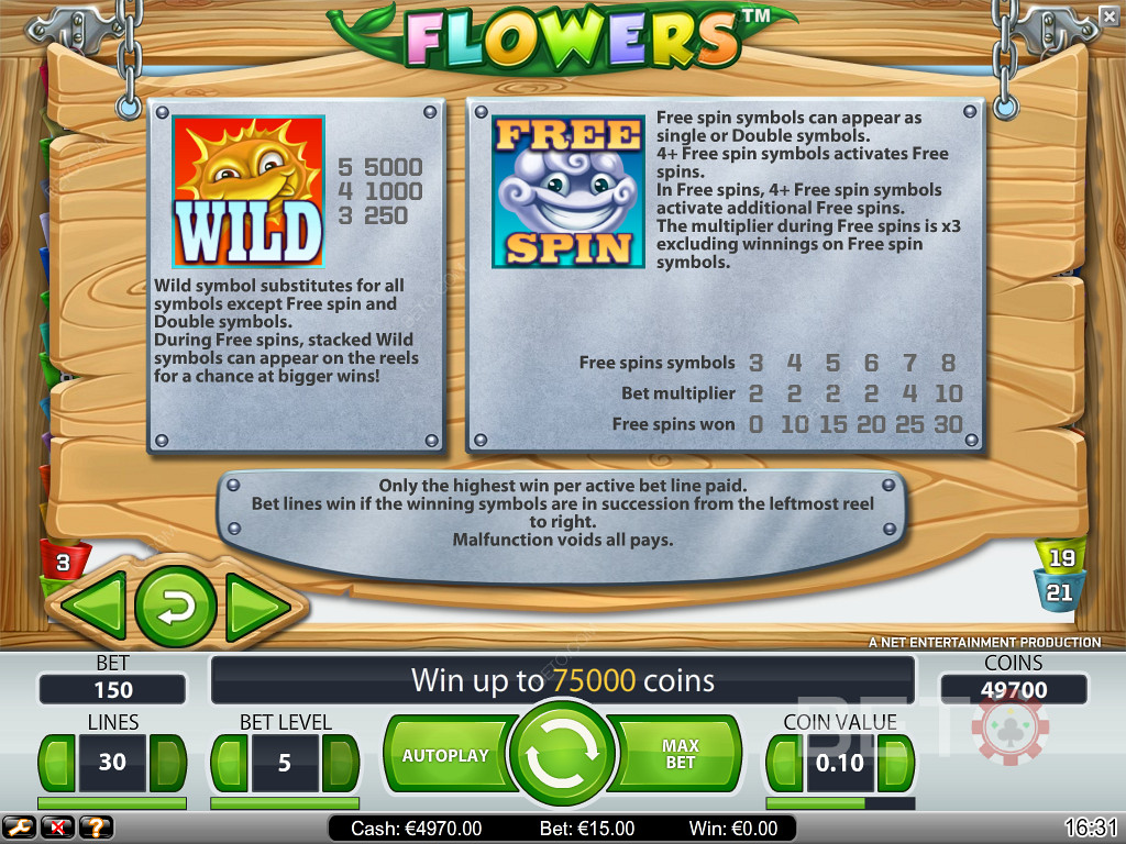 Information om Free Spins och Wilds i Flowers