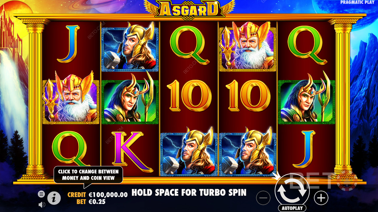 Gudarna i Asgard-spelautomaten liknar karaktärerna i populära filmer