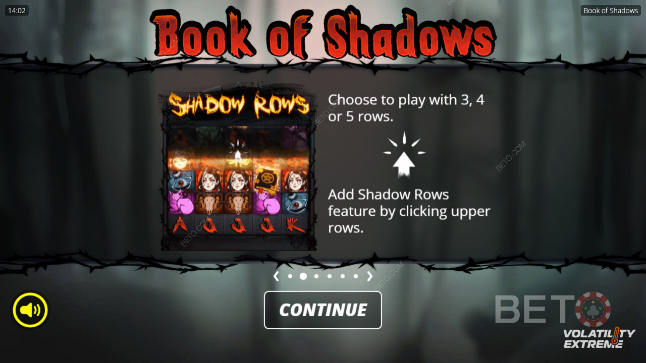 Lås upp alla 5 rader eller spela med bara 3 rader i spelautomaten Book of Shadows