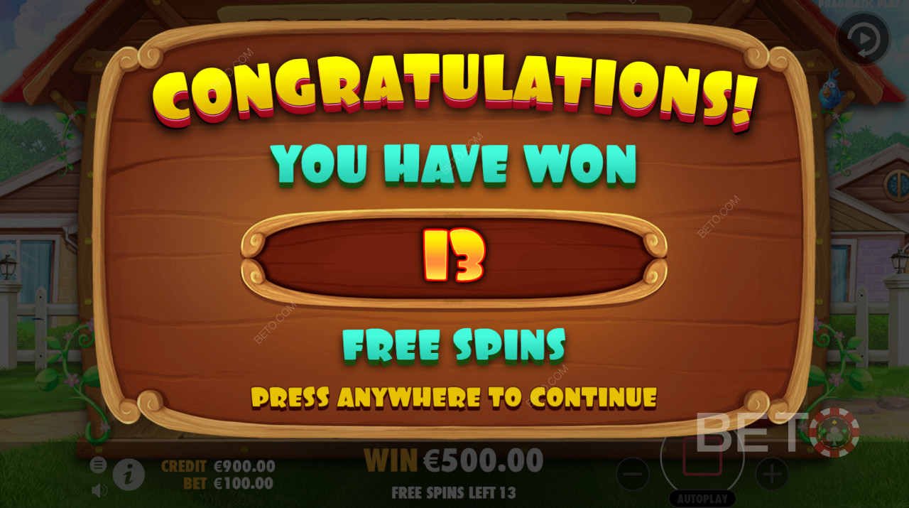 Grattis! Du har vunnit 13 Free Spins i spelautomaten The Dog House.