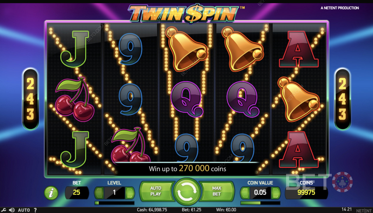 Twin Spin - Enkel spelupplevelse med symboler som klockor, körsbär och andra symboler.