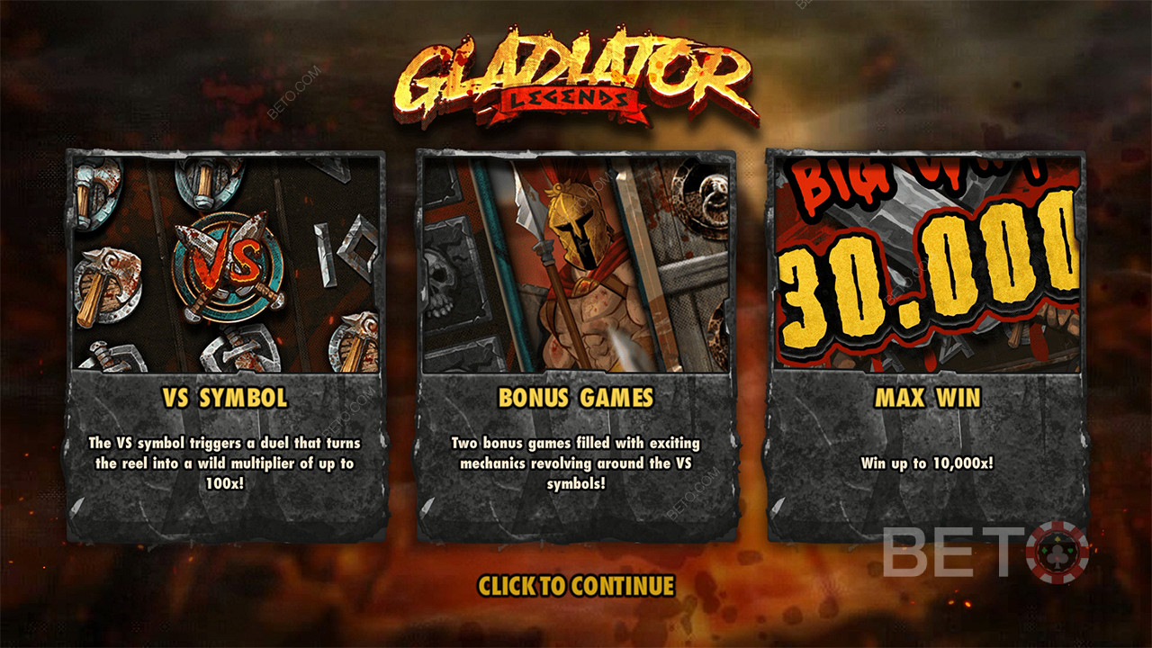 Vinn upp till 10 000 gånger insatsen i spelautomaten Gladiator Legends