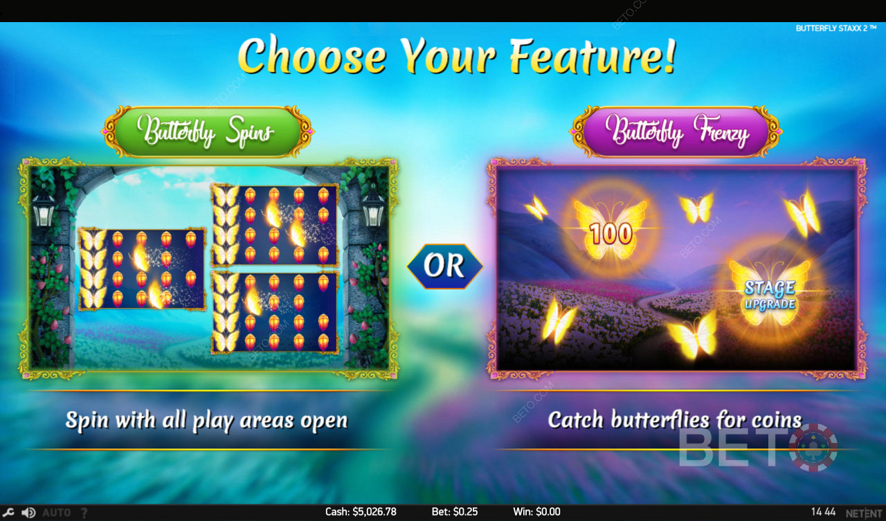 Välj mellan två fantastiska funktionsspel - snurra eller fånga fjärilar.