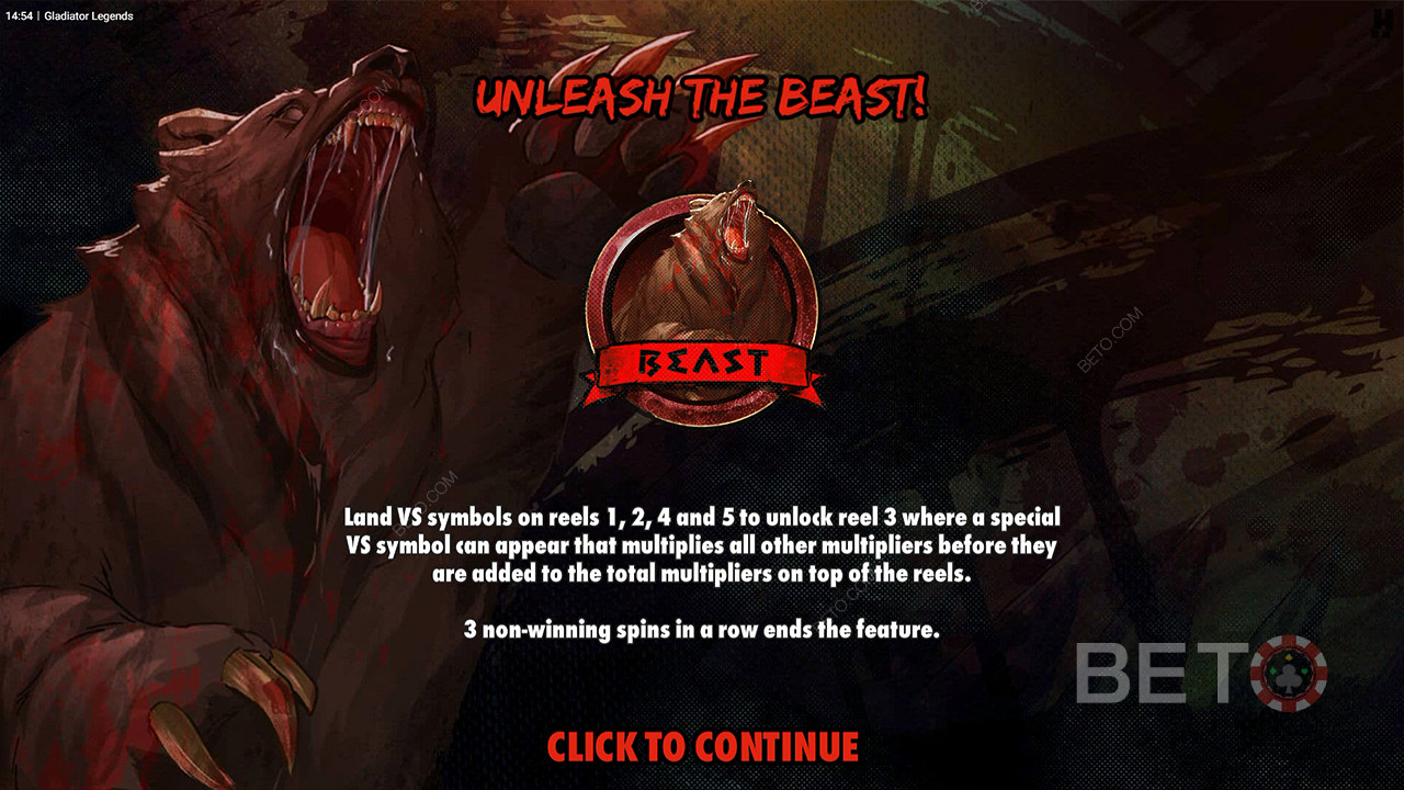 Vinn stort genom att få multiplikatorer i bonusspelet Unleash the Beast
