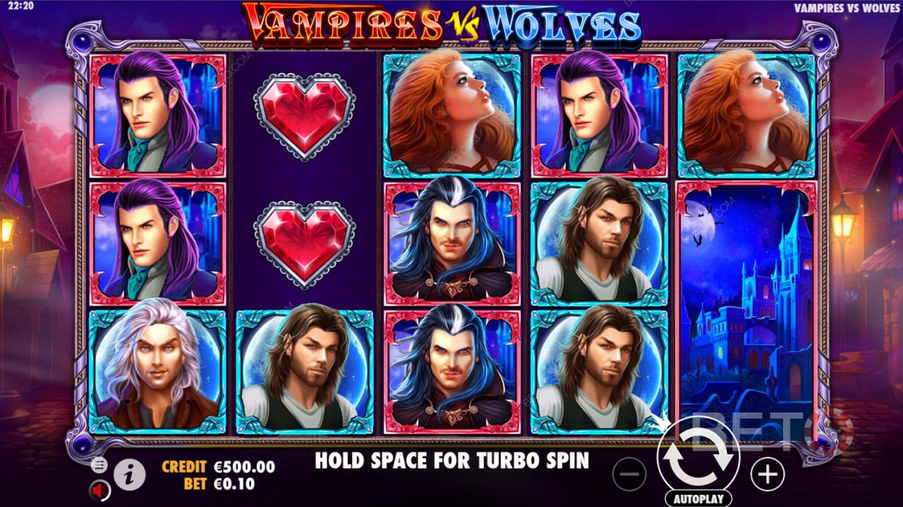 Strukturen med fem rullar och tre rader i Vampires vs Wolves