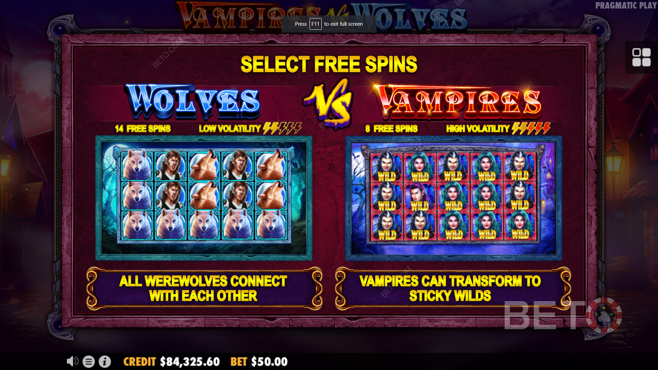 Dubbla free spin-bonusrundor i Vampires vs Wolves
