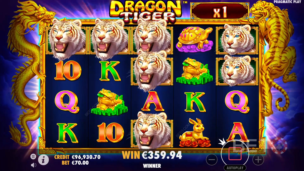 Multiplikatorerna spelar in under Free Spins-bonusen i Dragon Tiger online slot