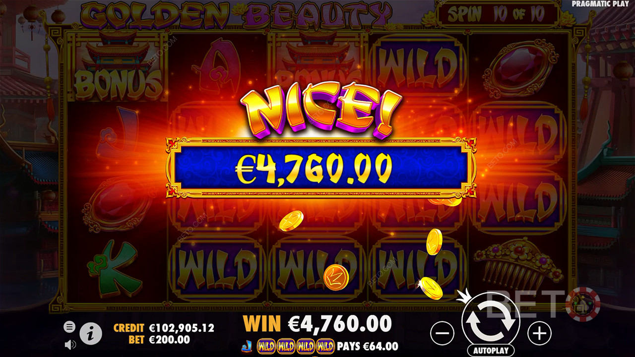 Vinn 210 gånger din insats i Golden Beauty Online Slot!