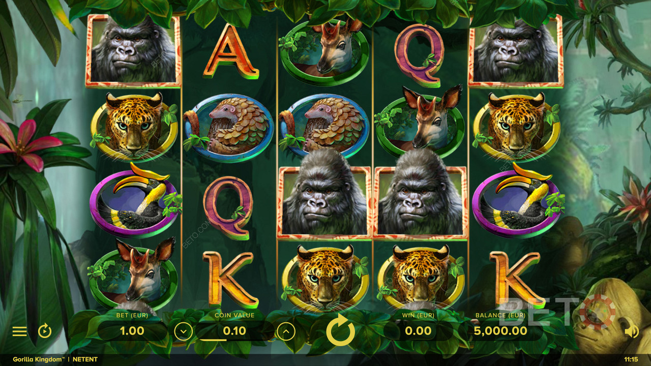 Exempel på spelet i Gorilla Kingdom från NetEnt