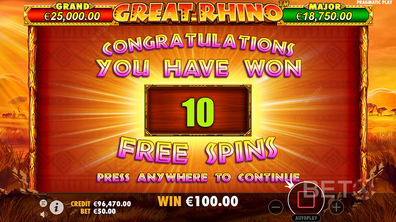 Vinn 500 gånger din insats i Great Rhino Online Slot!