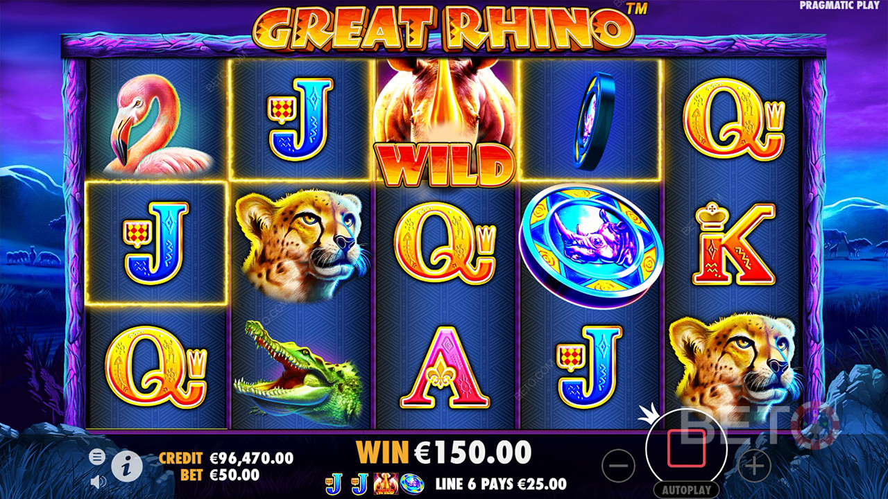 Bonusfunktioner förklaras i Great Rhino av Pragmatic Play