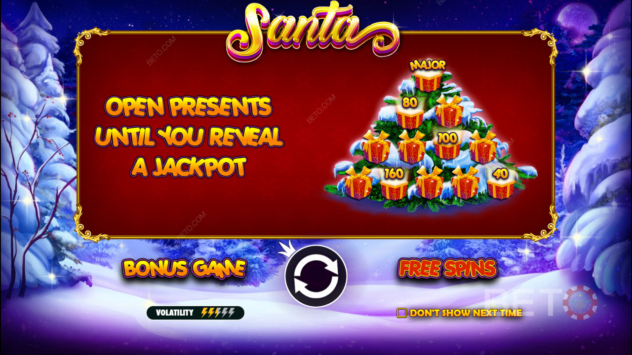 Bonusspelet har kontantpriser och jackpottar i Santa online slot