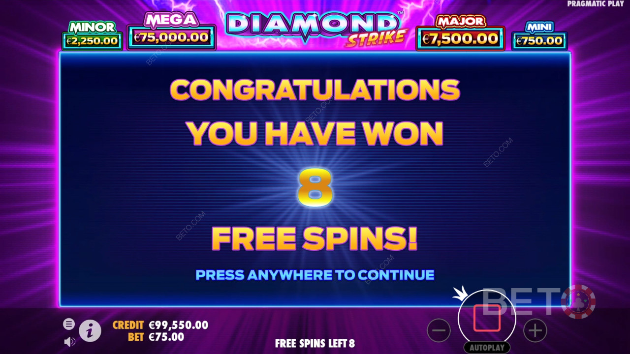 Vinn 1 000 gånger din insats i Diamond Strike Slot Machine!