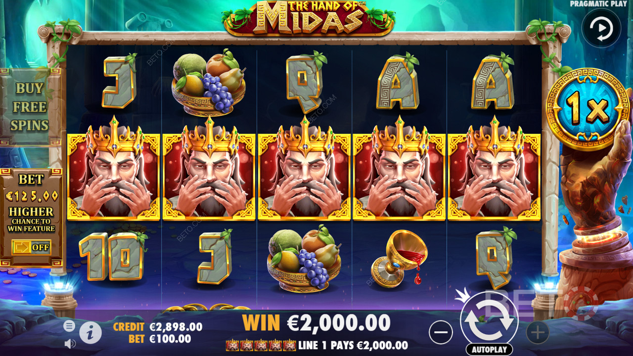 5 King Midas-symboler ger stora vinster i Video Slot Hand of Midas