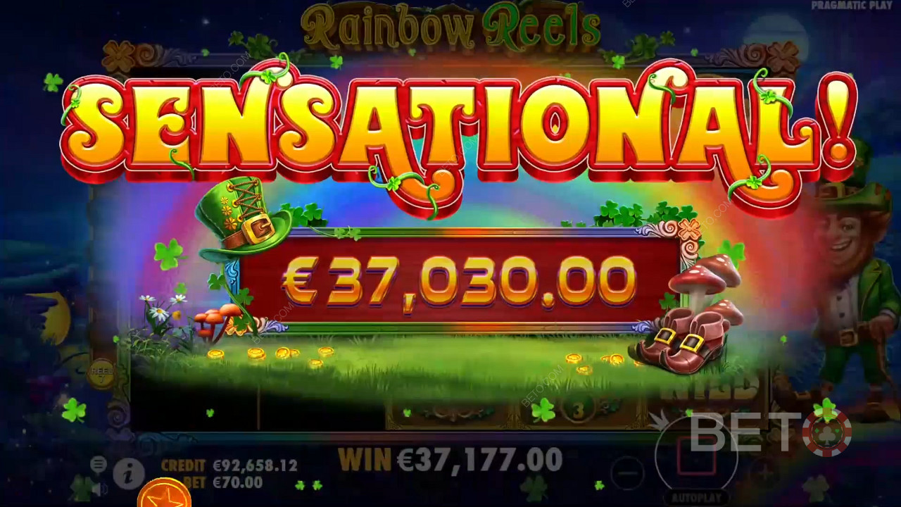 Vinn 5 000x din insats i Rainbow Reels spelautomat online!