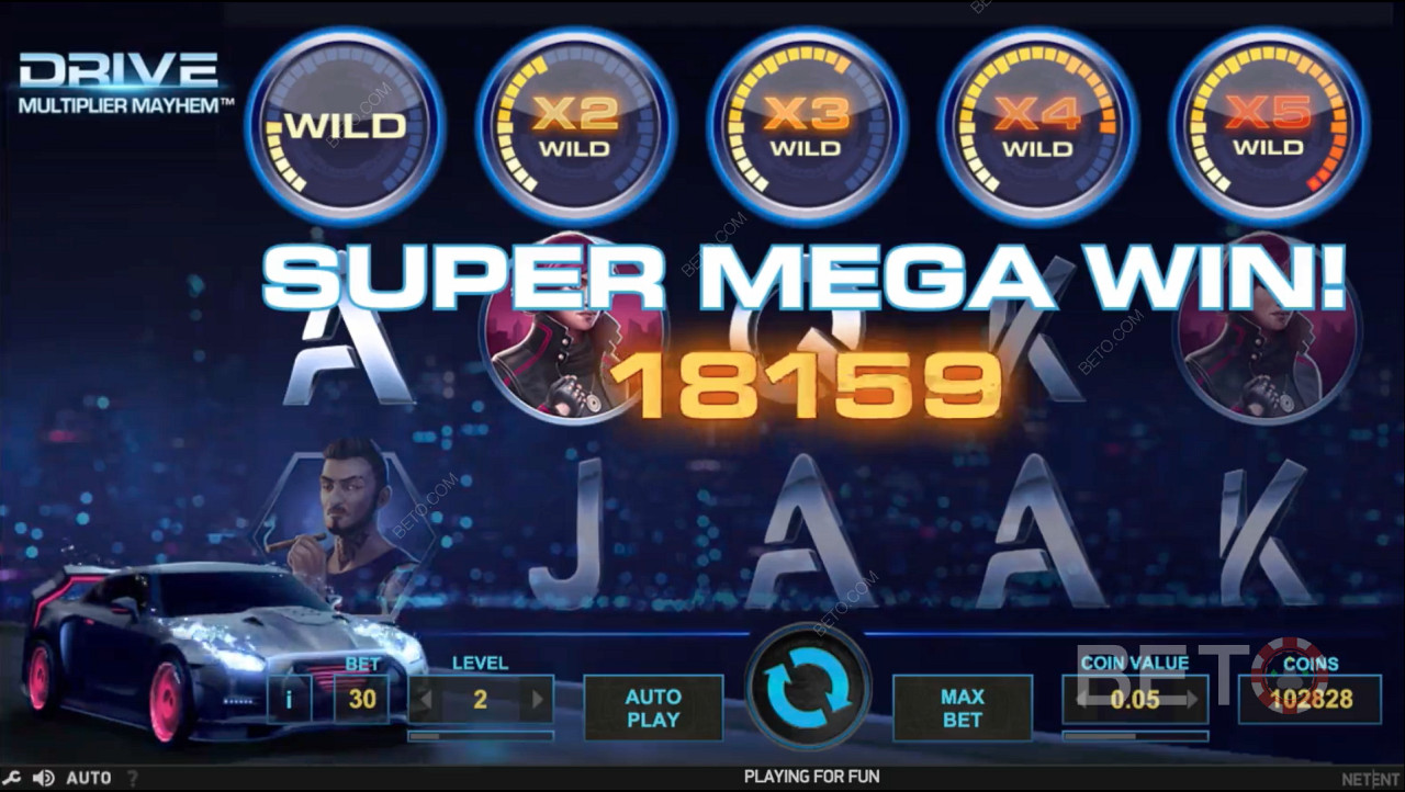 Bonusfunktioner som Multiplier Wild ger dig en chans att vinna SUPER MEGA WIN.