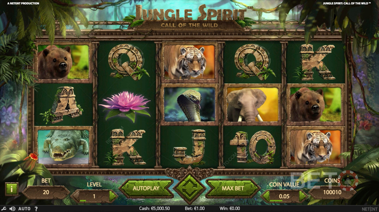 Djungelandskap: Slot på nätet: Spelautomat: Jungle Spirit: Call of the Wild