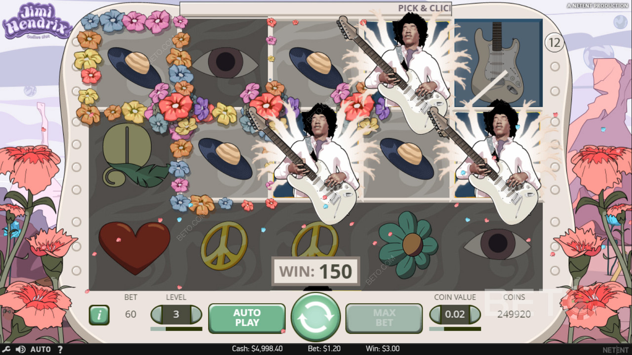 Tre Jimi Hendrix-scatters på hjulen utlöser Pick and Click-spel