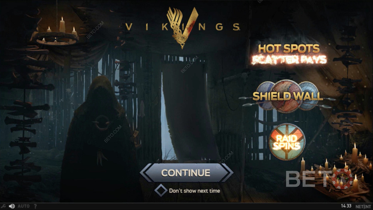 Startskärmen för Vikings online slot