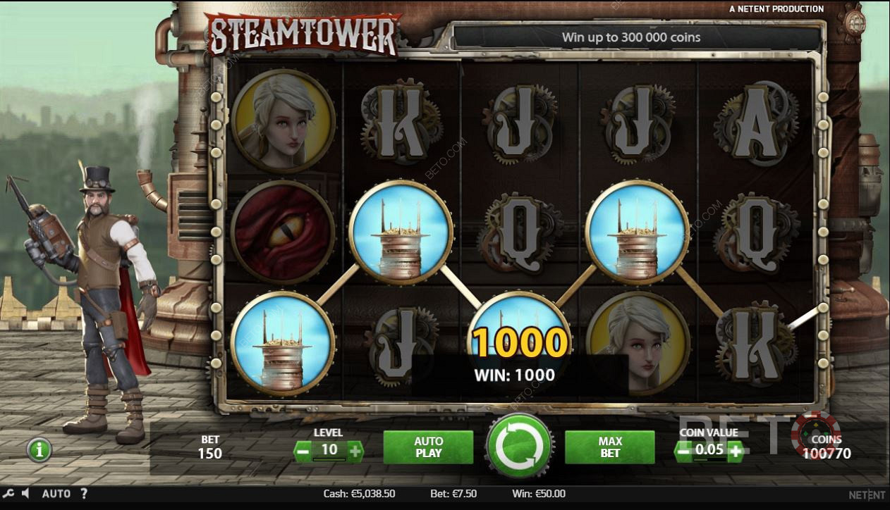 Matchande symboler i Steam Tower slotspel