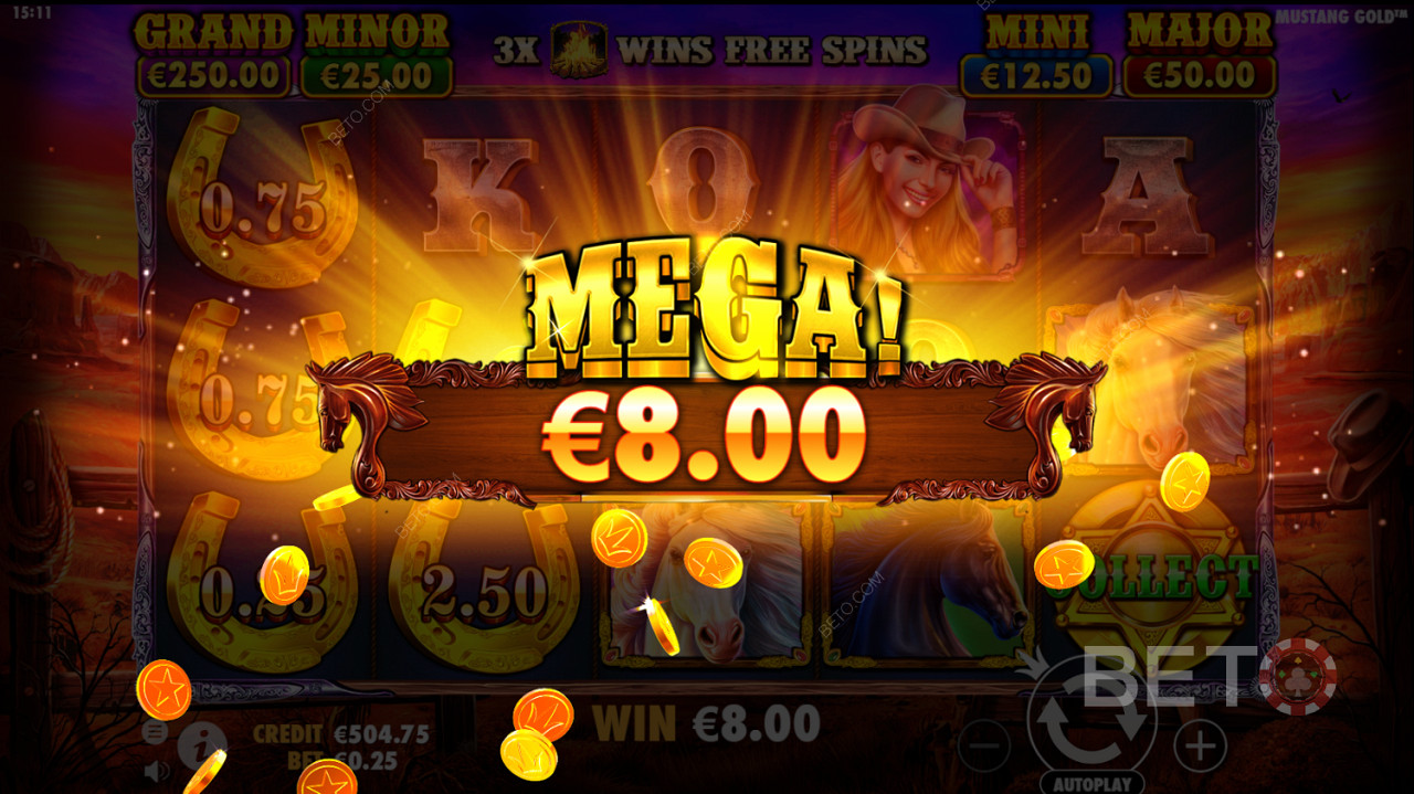 Mega Win i Mustang Gold spelautomat