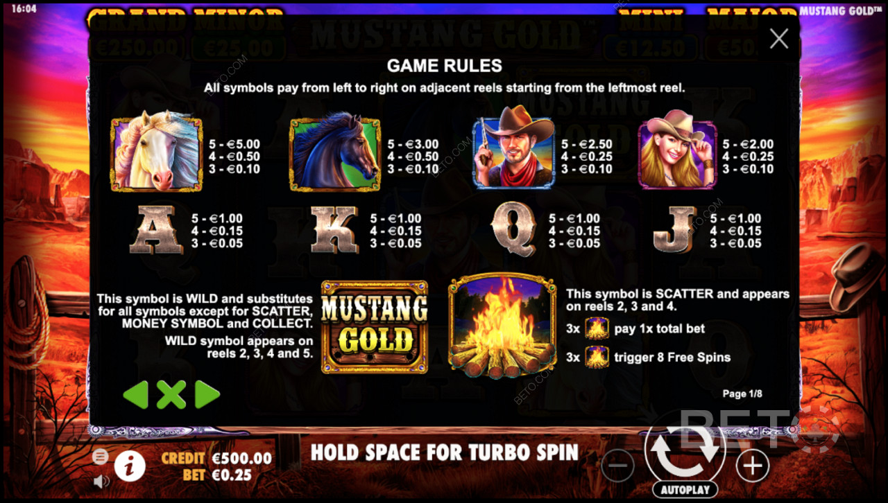 Spelregler för Mustang Gold Online Slot