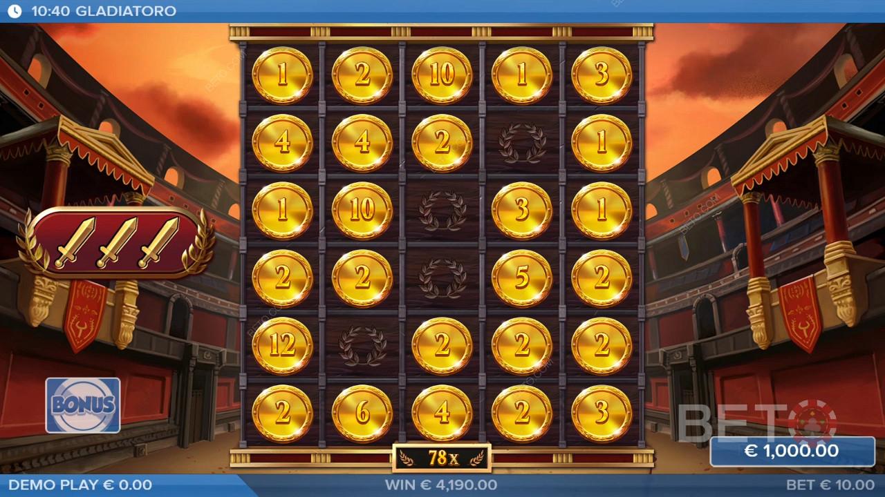 Vinn 10 000 gånger din insats i Gladiatoro Slot!