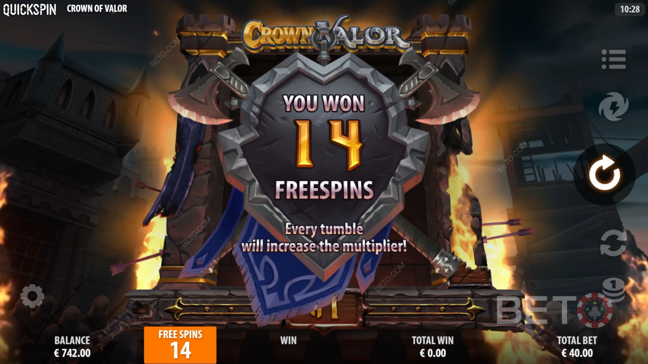 Vinn 15 619 gånger din insats i Crown of Valor Video Slot!