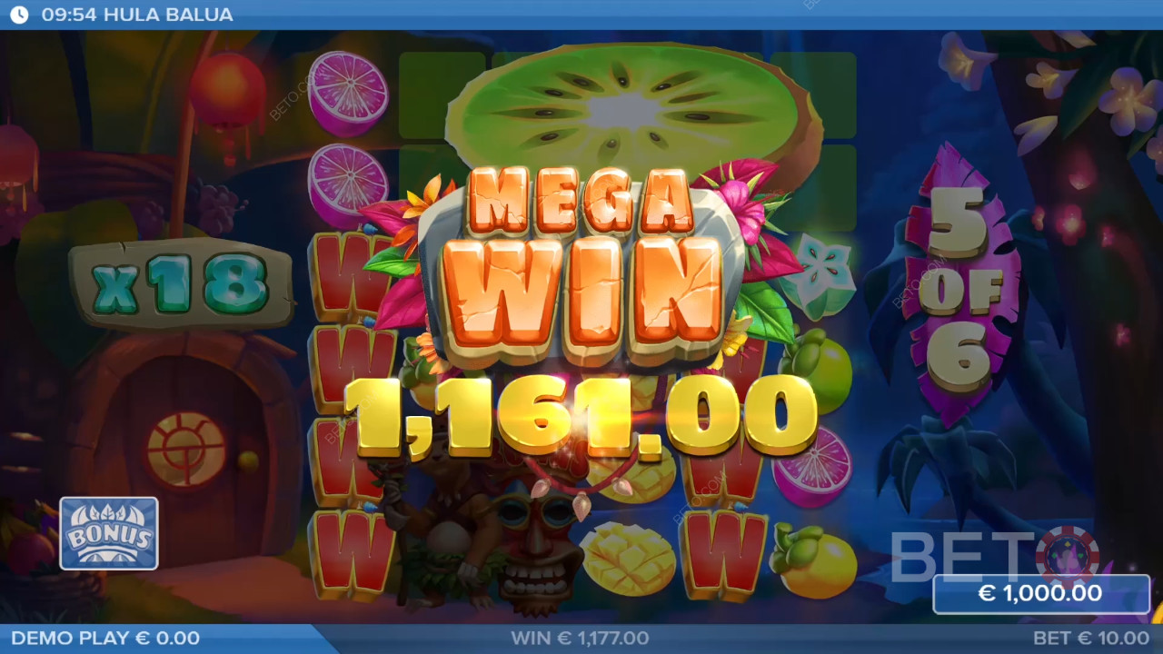 Vinn 25 000 gånger din insats i Hula Balua-spelautomaten online!