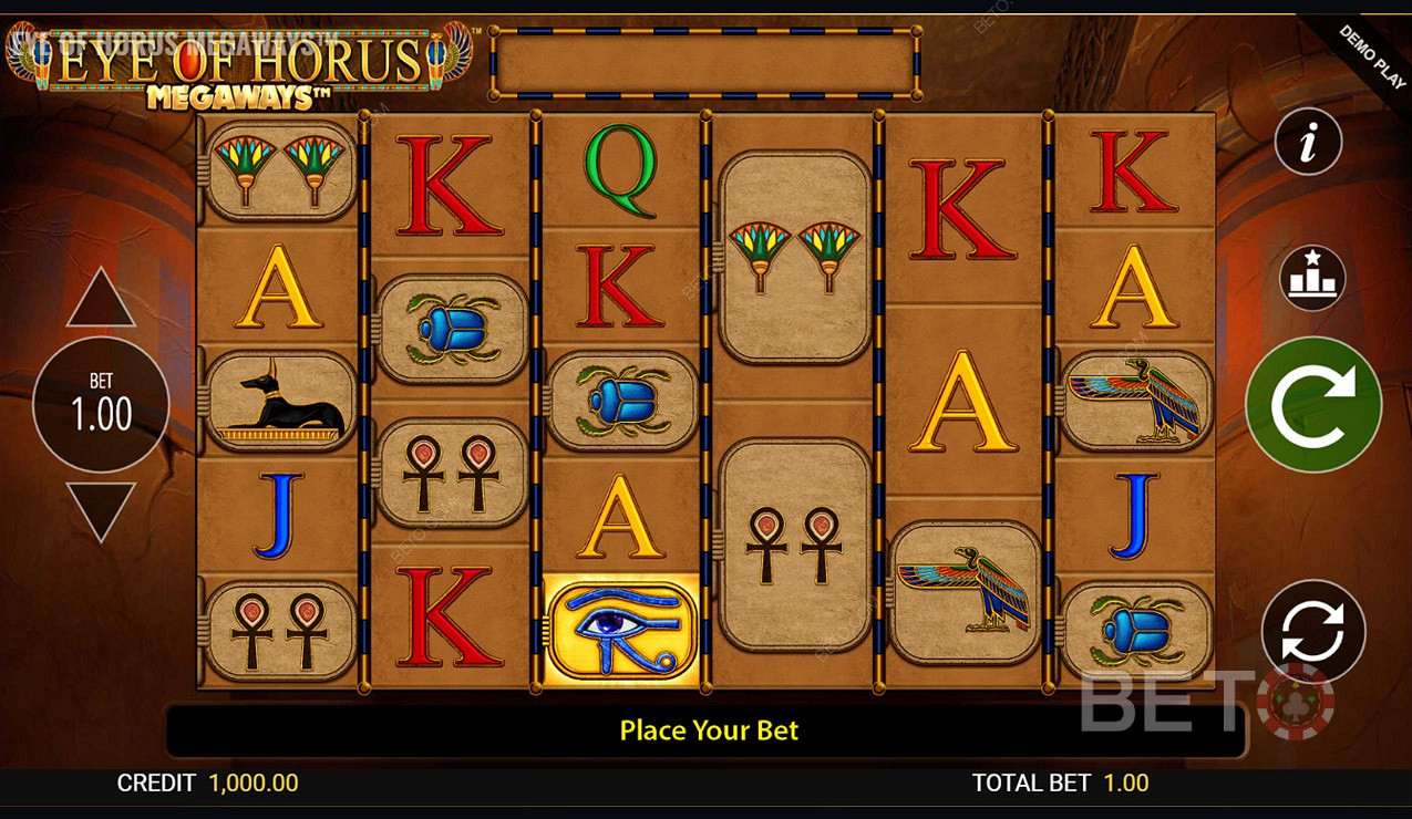 Det finns totalt 15 625 vinstvägar i Eye of Horus Megaways Online Slot.