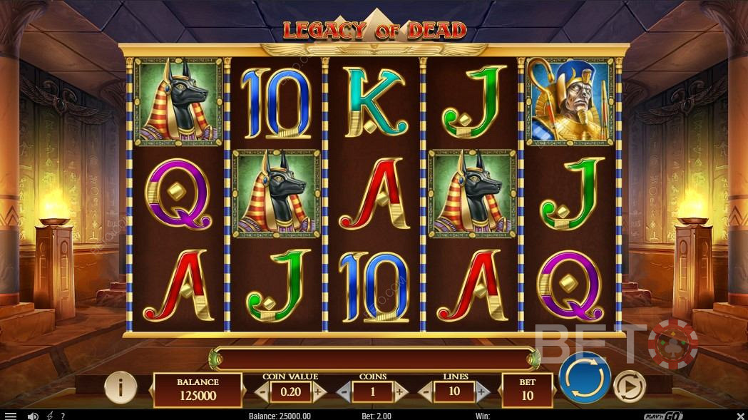 Gränssnitt i forntida egyptisk stil - Legacy of Dead Slot Machine Play
