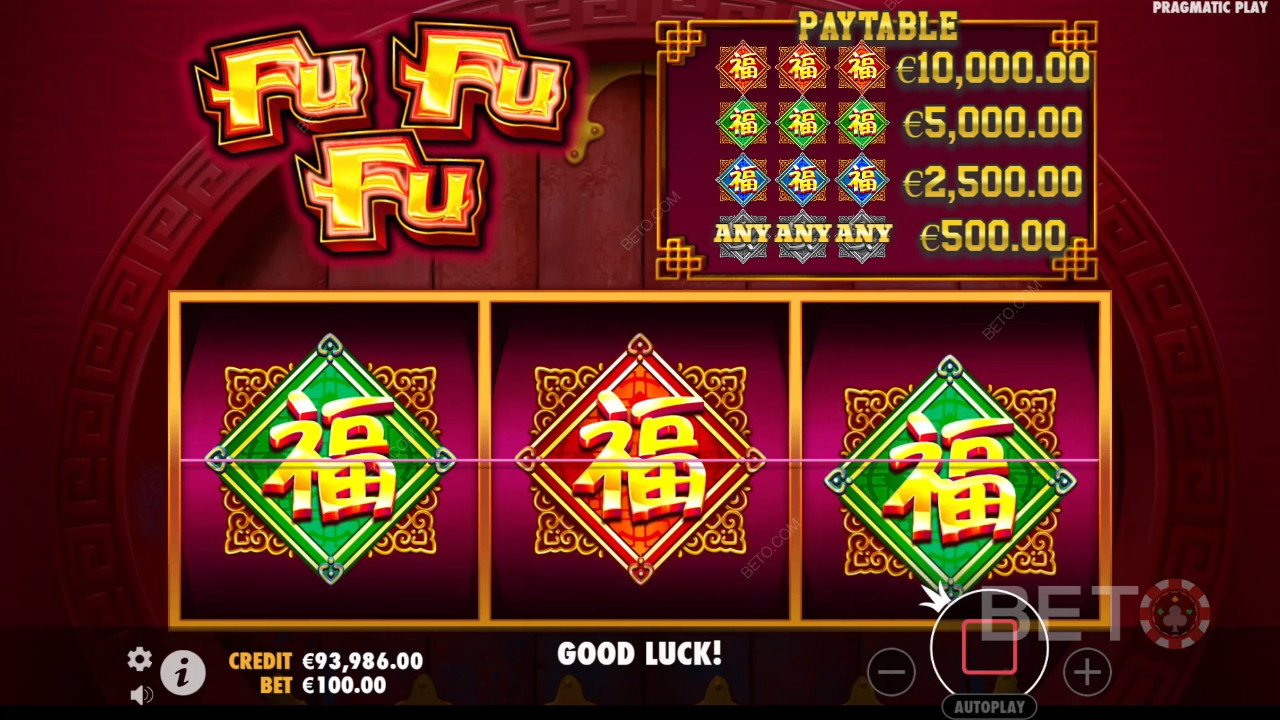 Vinn 100 gånger din insats i Fu Fu Fu-spelautomaten!