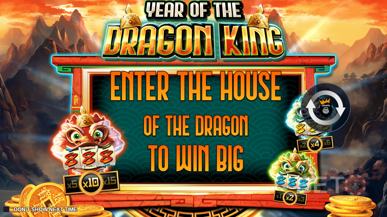 Njut av upp till 5 minispelautomater i spelautomaten Year of the Dragon King