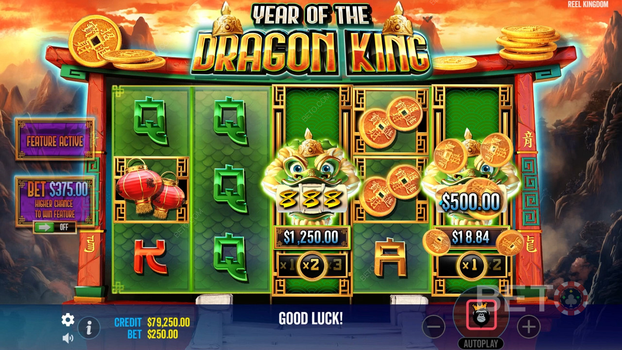 Se minispelautomaterna snurra i spelautomaten Year of the Dragon King