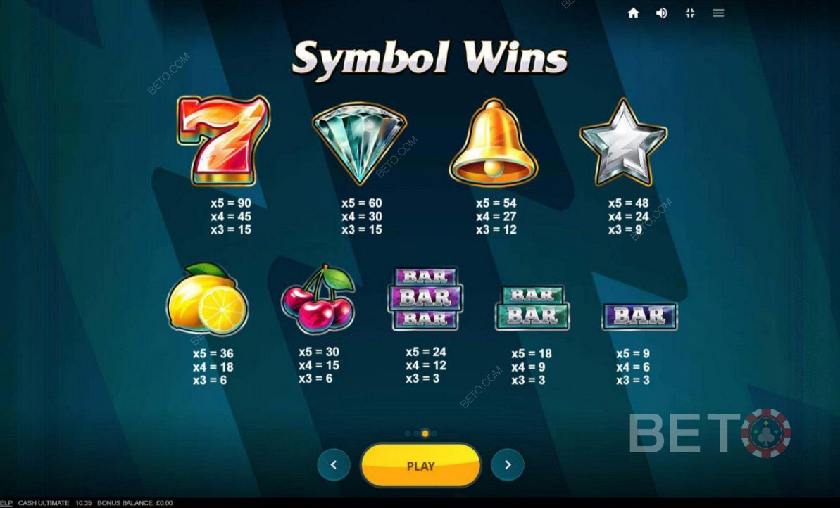 Olika symbolkombinationer i Cash Ultimate
