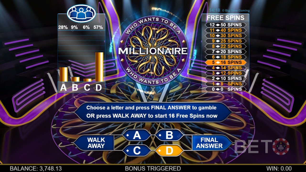 Who Wants To Be A Millionaire Megaways - Tiden går, fråga publiken eller ring en vän om du vill bli nästa miljonär!