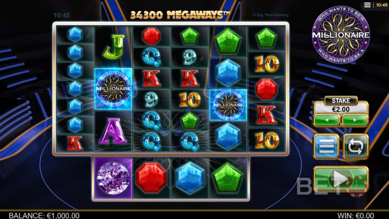 Den grundläggande layouten på skärmen för Who Wants to be a Millionaire slot är lockande.