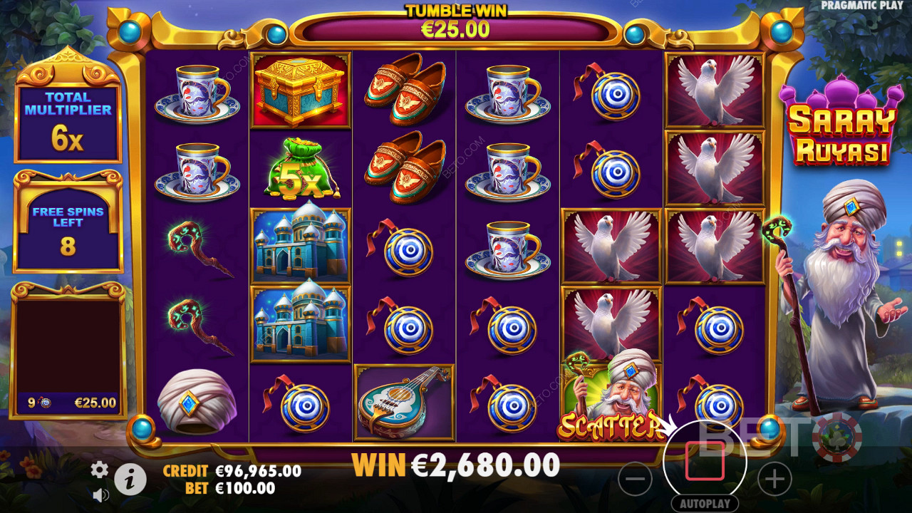 Vinn 5 000 gånger din insats i Saray Ruyasi Slot Online!
