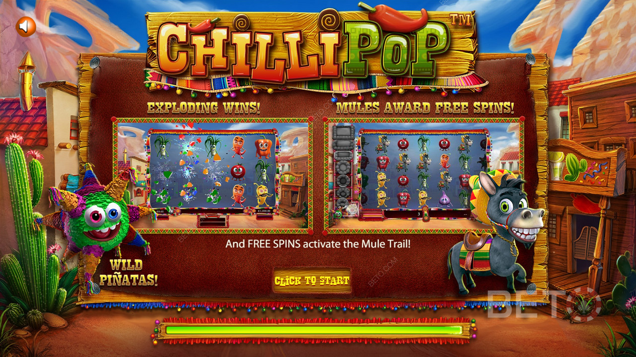 Introskärm för det mexikanska temaspelet ChilliPop slot
