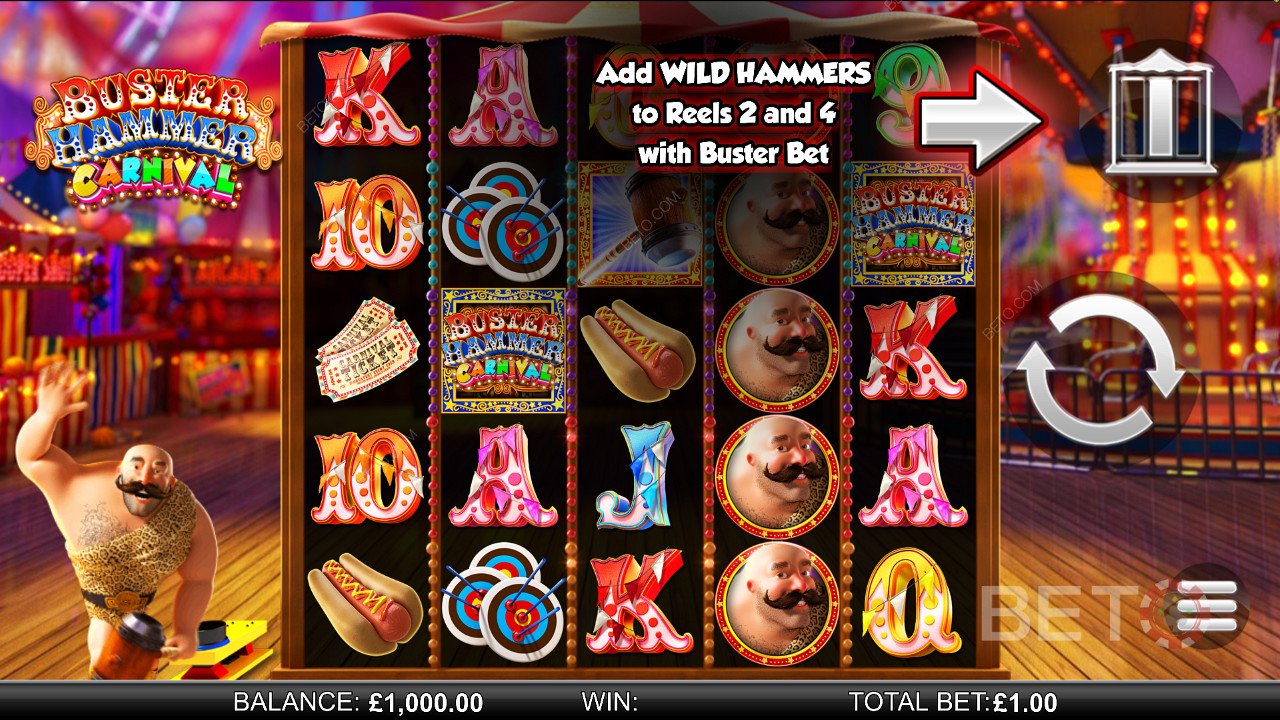 Buster Hammer Carnival - upplev Mighty Free Spins och Gold Wild Hammer-funktionen - en slot från Reel Play