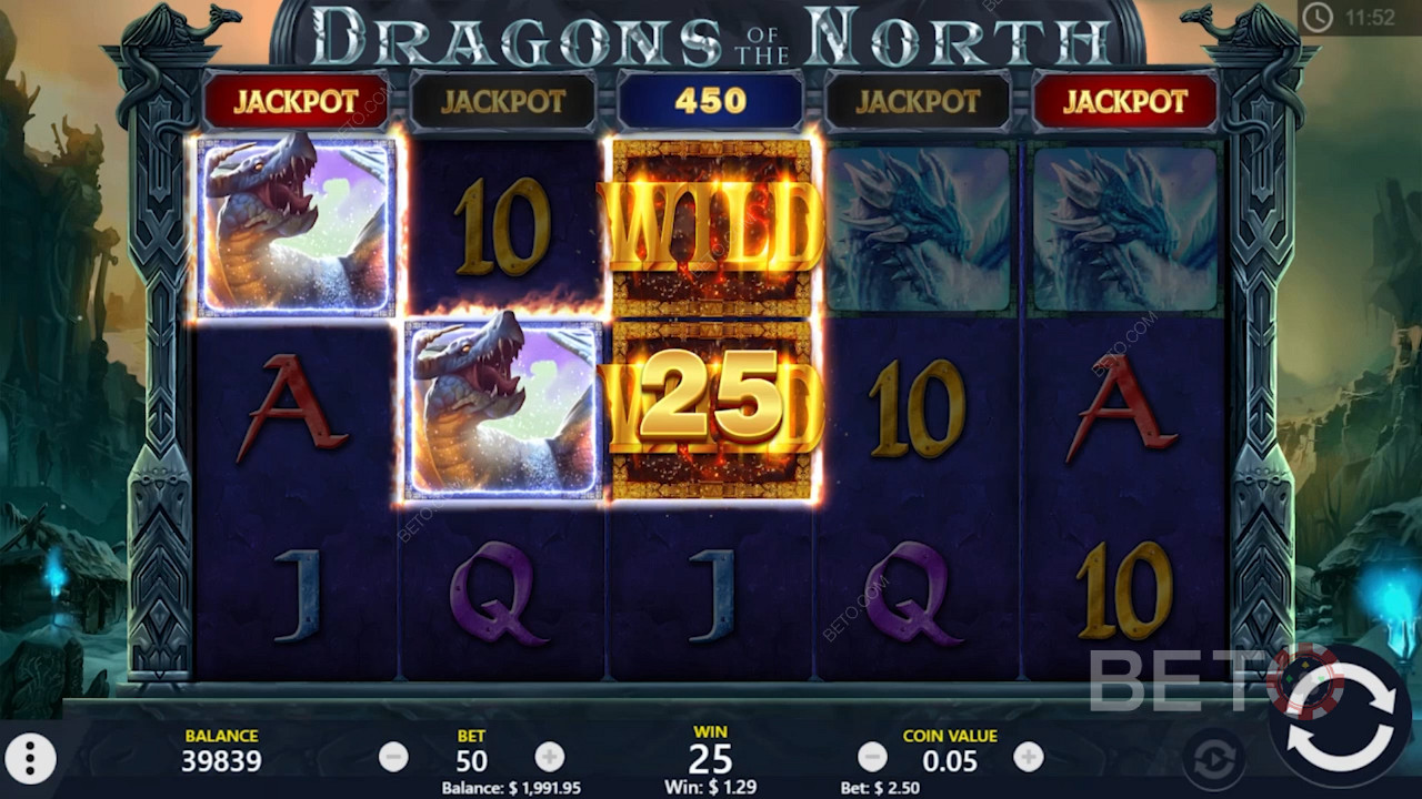 Wild-symboler hjälper dig att skapa fler vinster i Dragons of the North online slot.