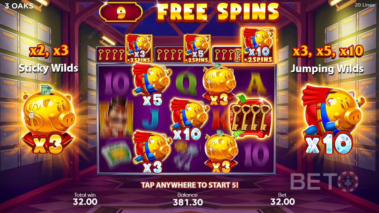 Bonusfunktioner förklaras i Super Sticky Piggy av 3 Oaks Gaming
