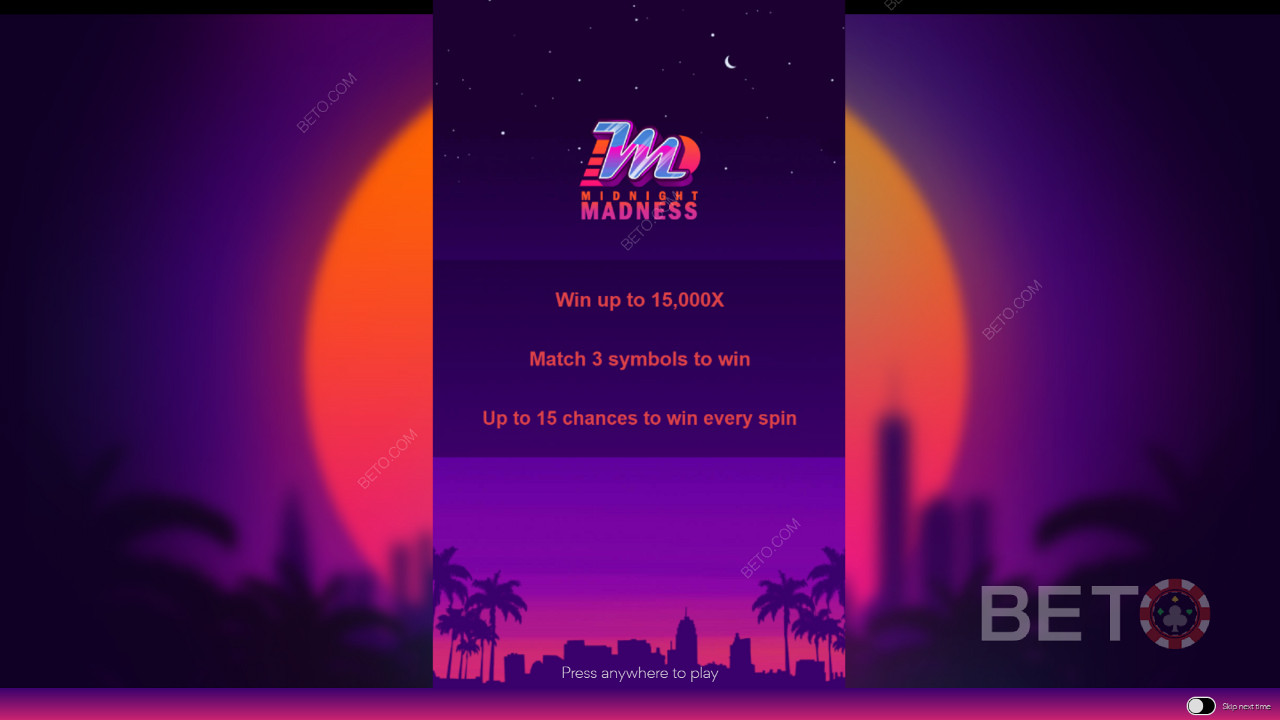 Startskärmen i Midnight Madness med information om spelet